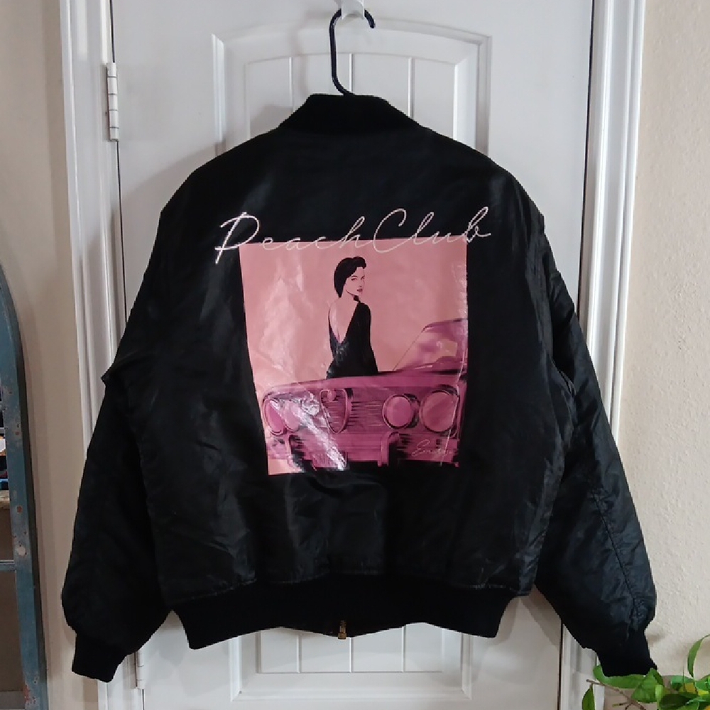 Rothco Blk Nylon Bomber Jacket w Pink Pin-up Emaroza Graphic Back